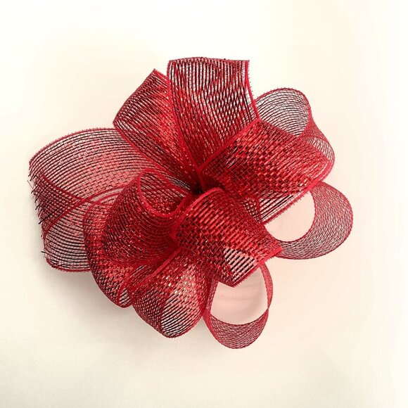 BIG RED BOW MESH METALLIC RIBBON WREATH CRAFTS DIY GIFTS - Picture 5 of 8